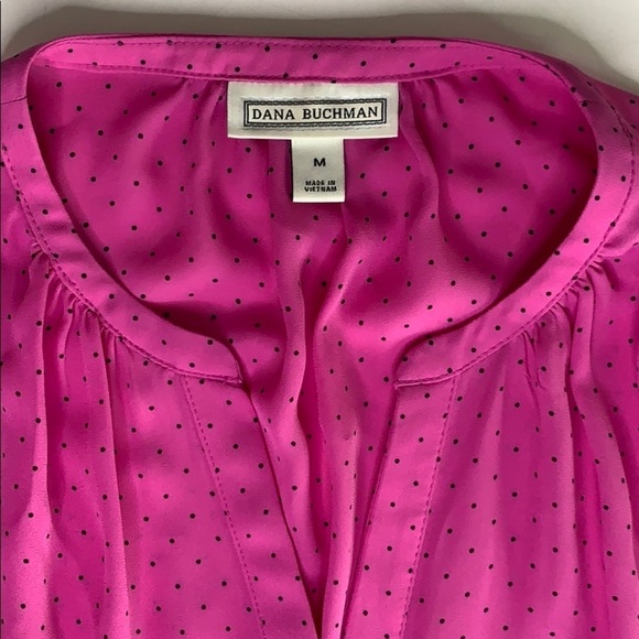 Dana Buchman Barbie Pink Polka Dot Front Knot blouse long sleeve medium blouse - Picture 6 of 8